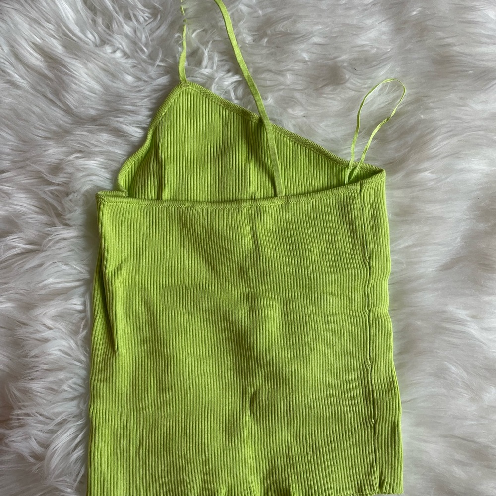 Zara Bright Green One Shoulder Ribbed Top - Picture 3 of 6